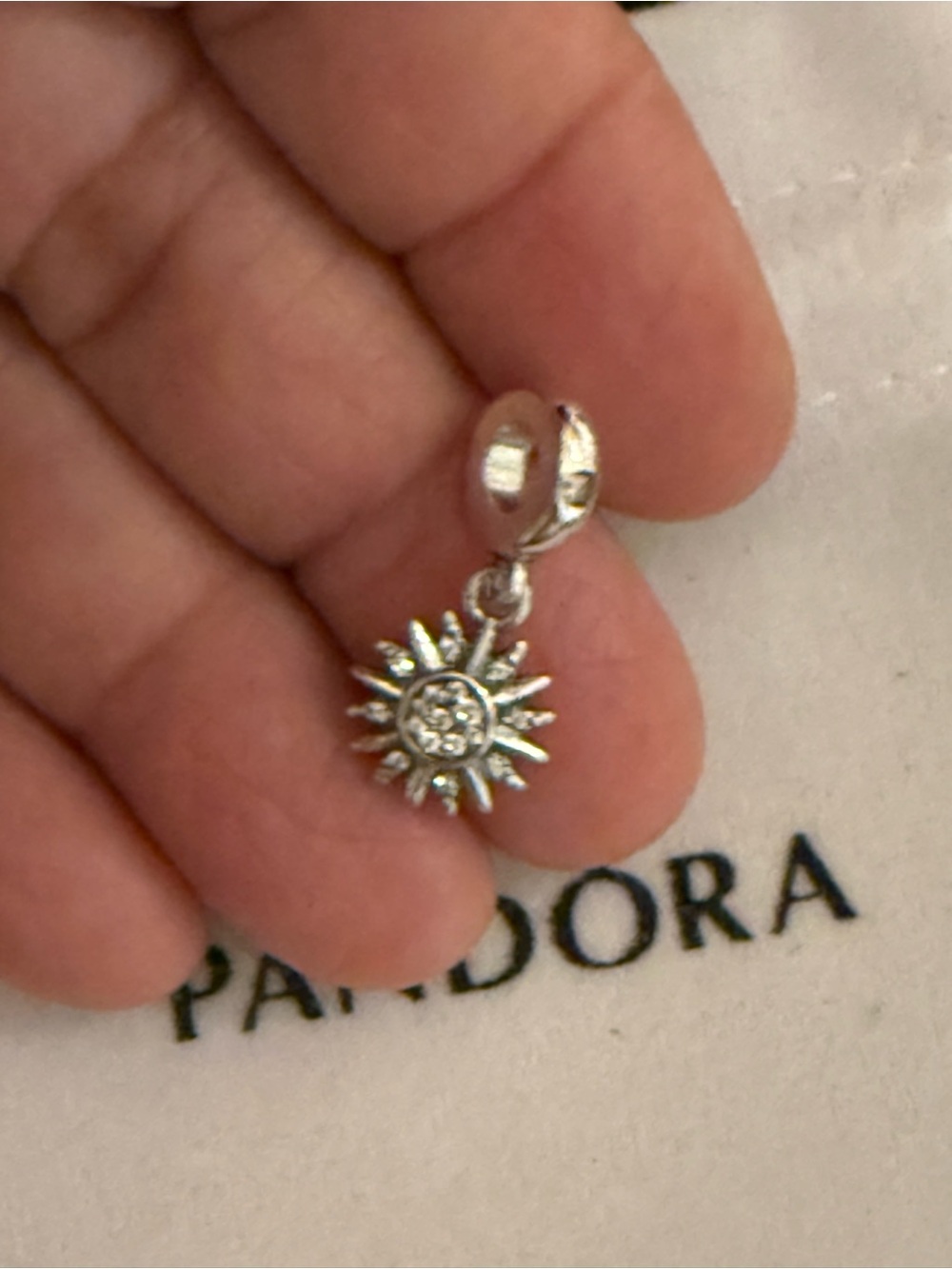 Pandora Silver Sunburst Dangle Charm with Clear Stones